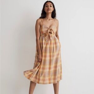 Madewell Double-Tie Cutout Sweetheart Midi Dress, Ochre Fresco, Size 6